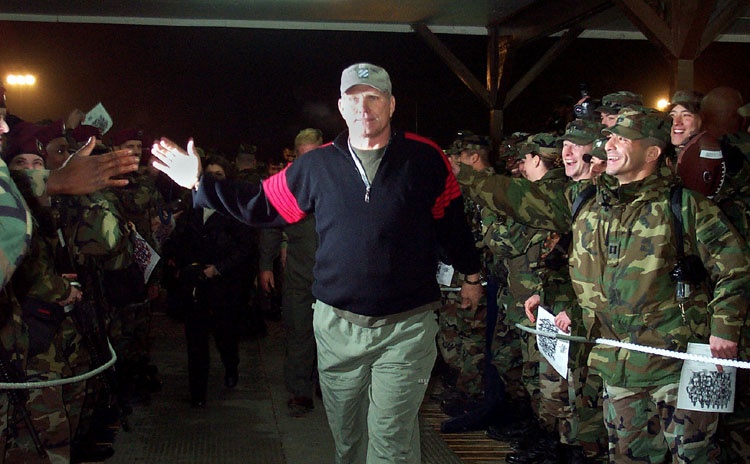 Soldiers Cheer Super Bowl Legend Bradshaw at Bosnia Headquarters