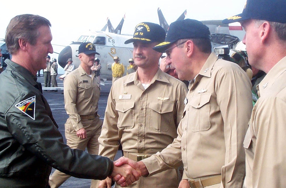 Defense Secretary Cohen Visits USS Abraham Lincoln in Persian Gulf