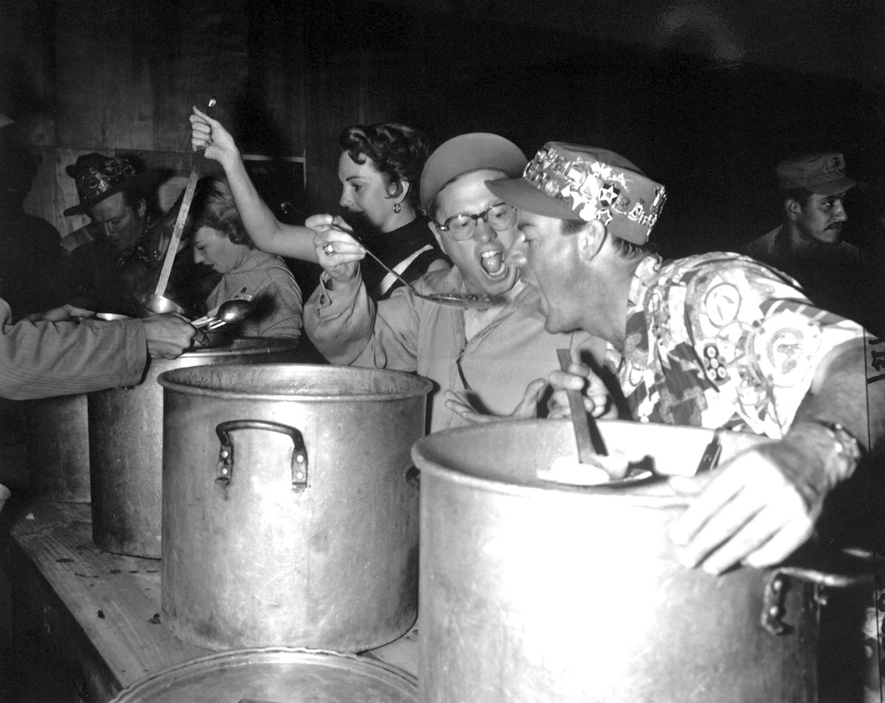 Mickey Rooney and USO Troupe Serve Chow to Troops in 1952