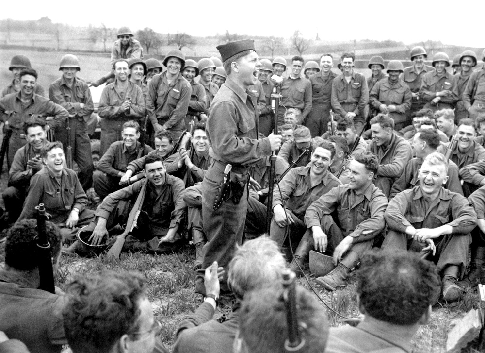 Pfc. Mickey Rooney Entertains Troops with Hollywood Impressions in Germany