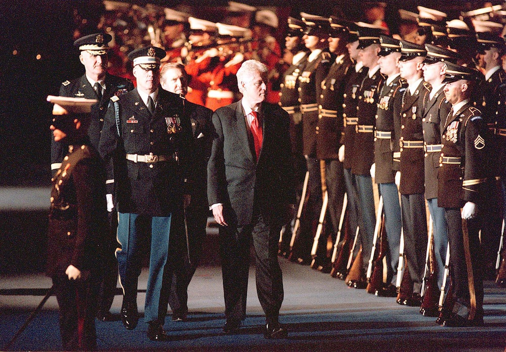 Clinton Reviews Troops at Fort Myer