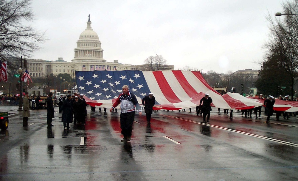 Sailors March with Massive American Flag in Inaugural Parade