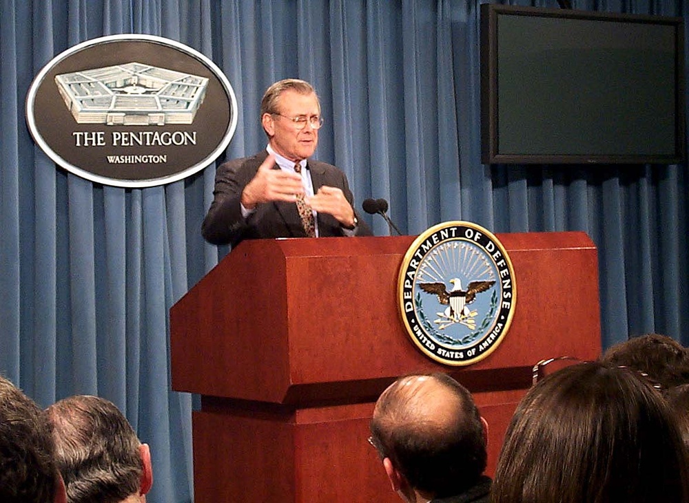 Rumsfeld Addresses Reporters After White House Swearing-In Ceremony
