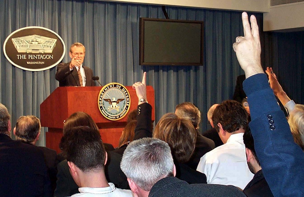 Rumsfeld Faces Reporters in First Press Conference as Defense Secretary