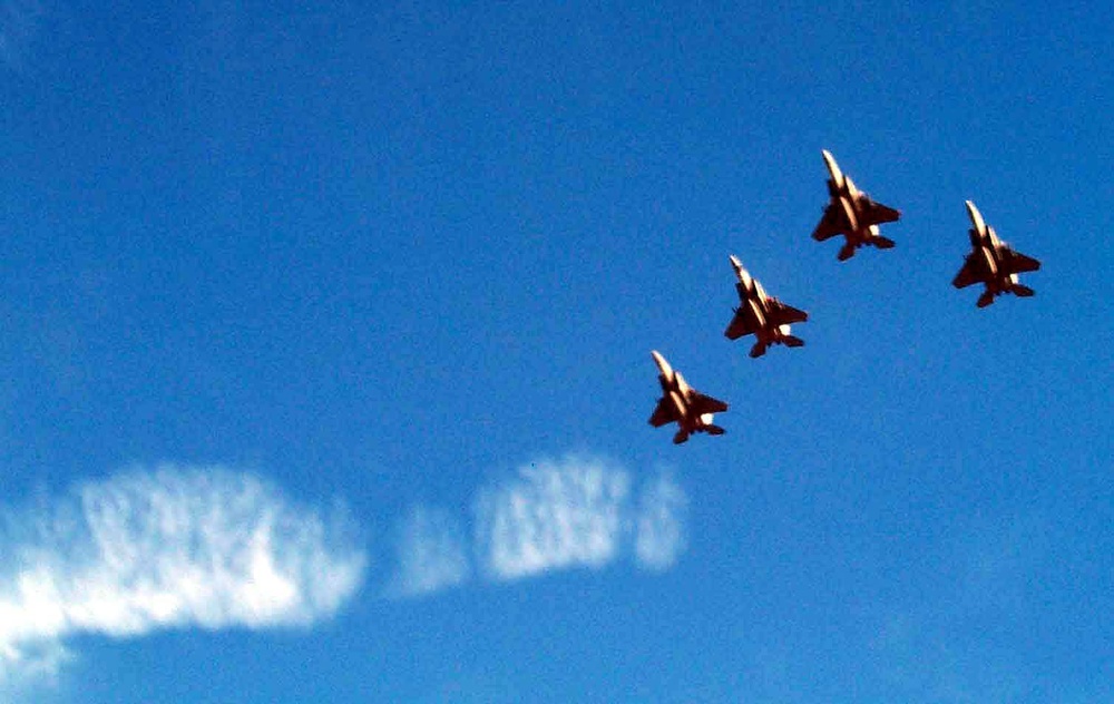 F-15s Salute New Defense Secretary Rumsfeld in Flyover