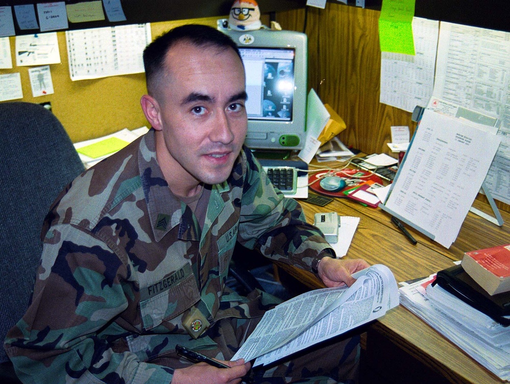 Army Sgt. Peter Fitzgerald at His Desk in Fort Leonard Wood, Missouri