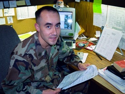 Army Sgt. Peter Fitzgerald at His Desk in Fort Leonard Wood, Missouri