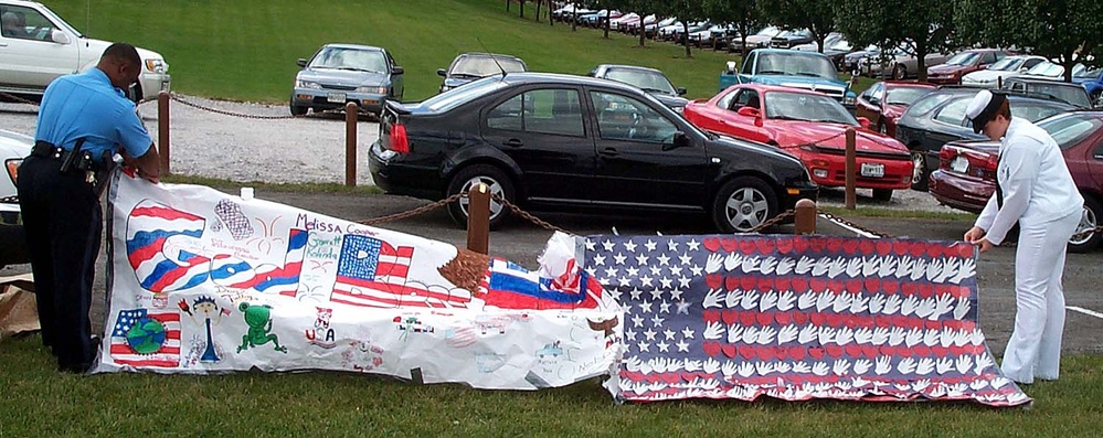 Navy Seaman Helps Erect 9/11 Memorial Banner