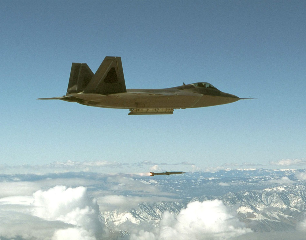 F-22 Raptor Fires AIM-120 Missile in Flight Test