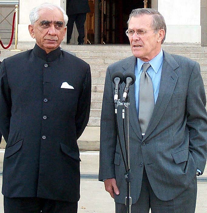 Rumsfeld and Indian Defense Minister Meet at Pentagon After 9/11 Attacks