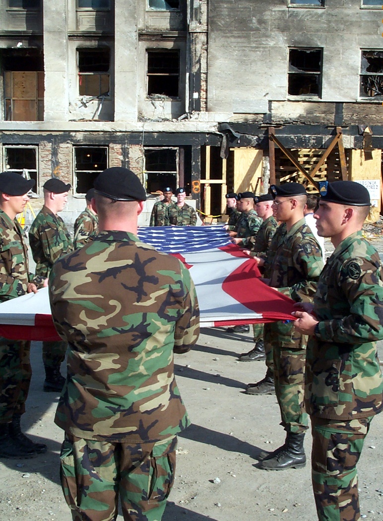 Soldiers Ceremonially Fold Giant Pentagon Flag After 9/11 Attacks