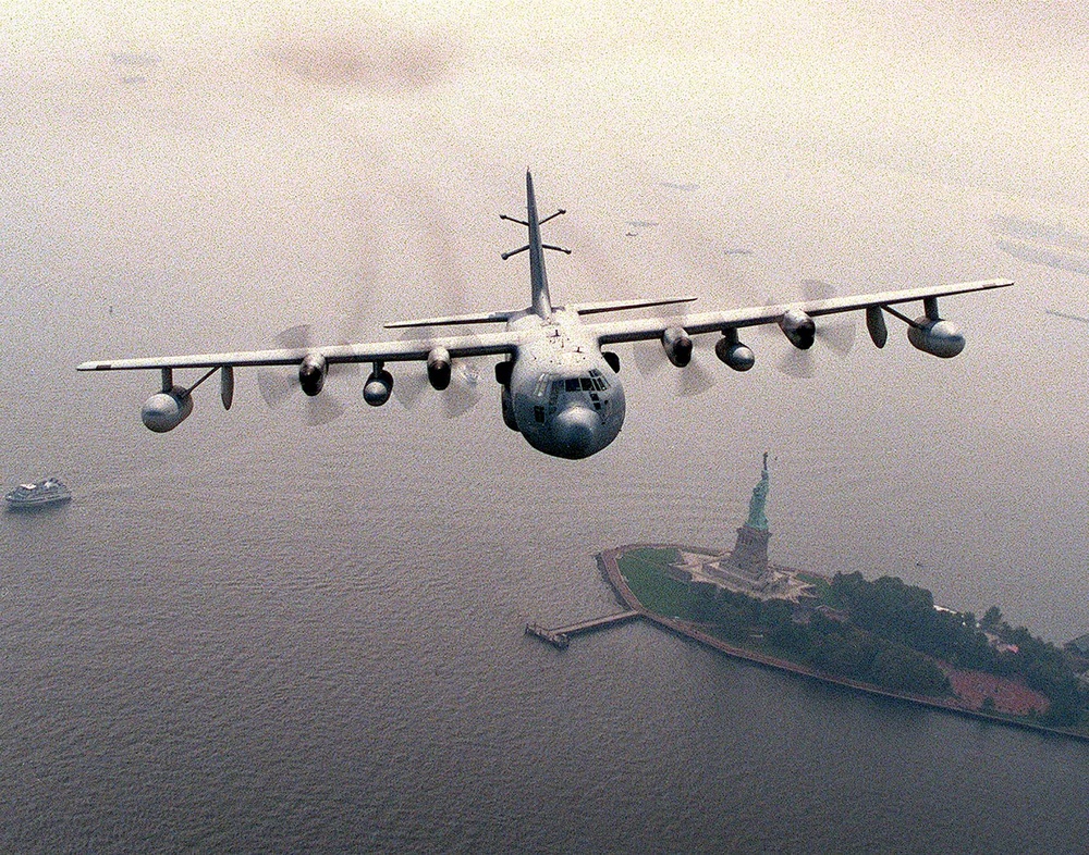 Commando Solo II Flies Over Statue of Liberty in Psychological Operations Mission
