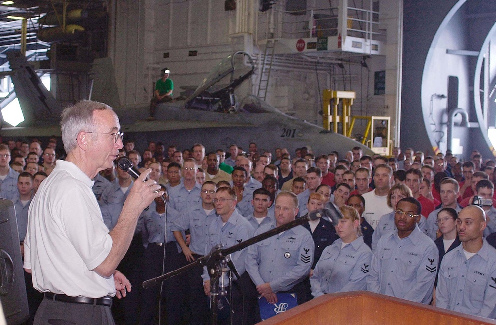 Navy Secretary Visits Troops Aboard USS Theodore Roosevelt