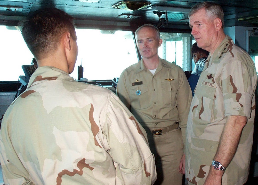Top Military Leader Visits Aircraft Carrier