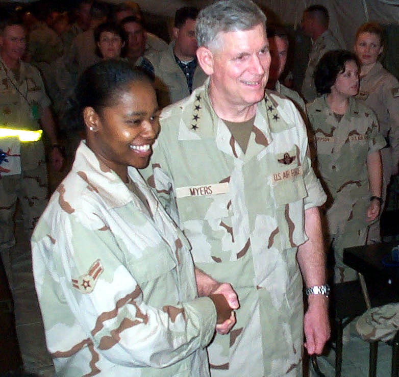 Air Force Airman Meets Joint Chiefs Chairman During Deployment