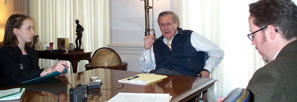 Reporters Interview Defense Secretary Rumsfeld at Pentagon