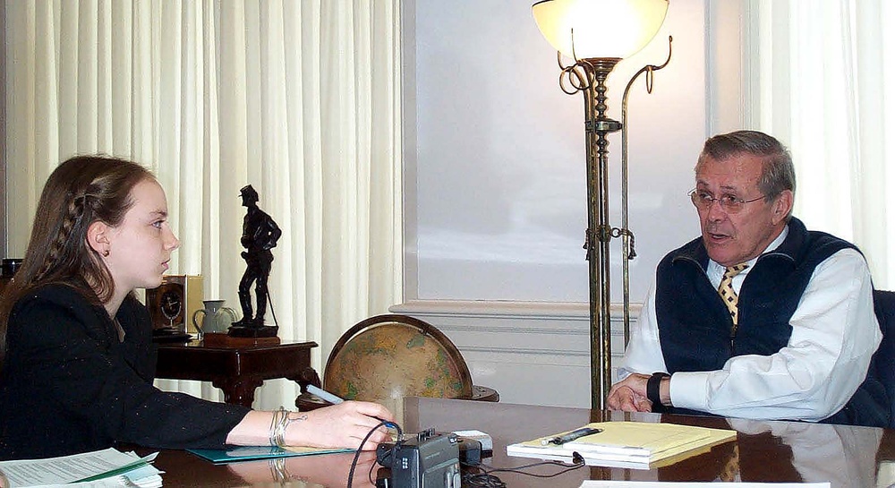 Defense Secretary Rumsfeld Meets with Young Reporters