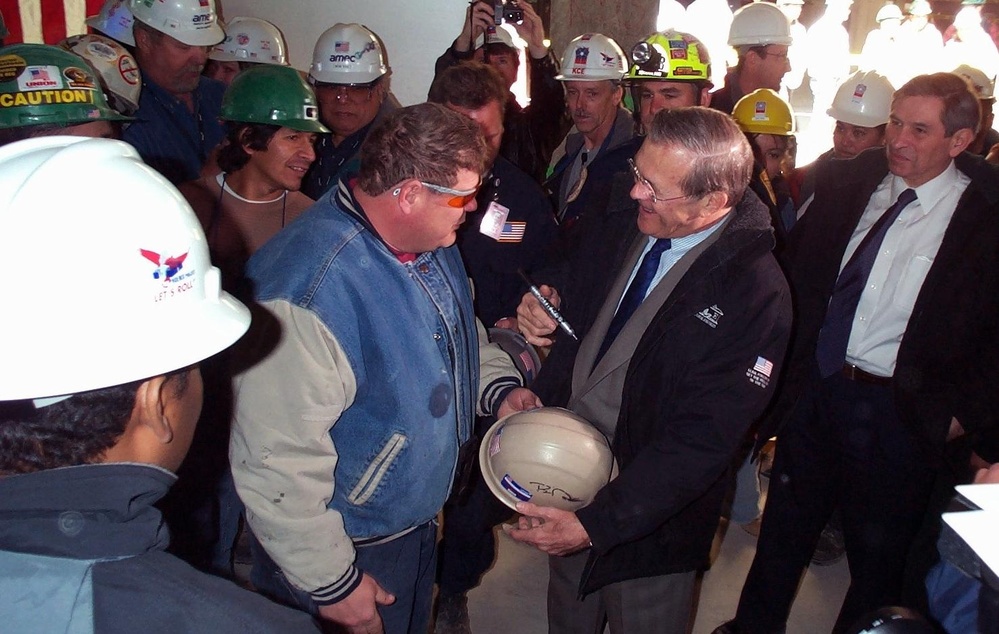 Rumsfeld Celebrates Pentagon Reconstruction with Workers
