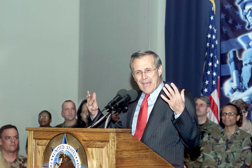 Rumsfeld Addresses Troops at Scott Air Force Base