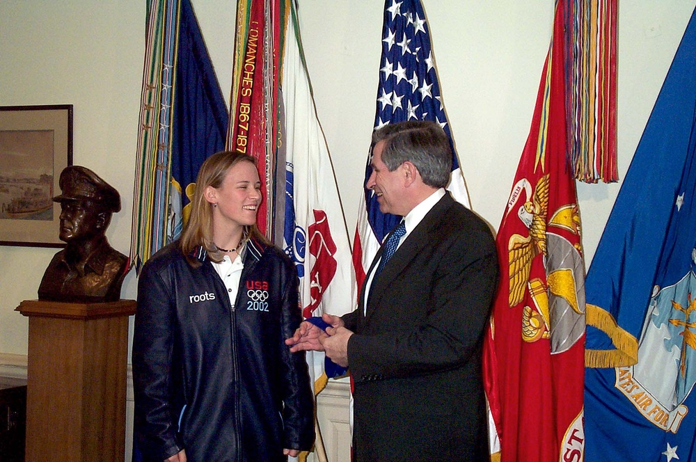 Wolfowitz Honors Olympic Gold Medalist Bakken at Pentagon