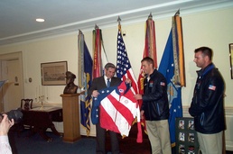 Biathlete Presents Team USA Jacket to Deputy Defense Secretary