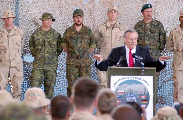 Rumsfeld Visits Troops at Bagram Air Base in Afghanistan