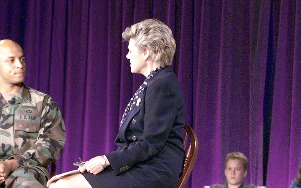 Army Ranger Sgt. Chats with ABC Reporter at School Patriotism Event