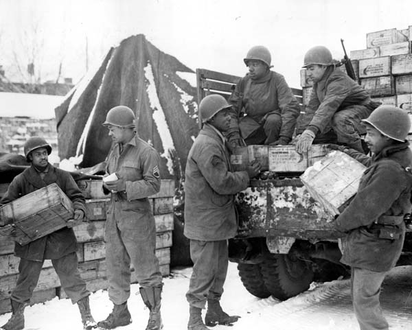 Soldiers Load Trucks with Rations for Frontline Troops in Liege, Belgium