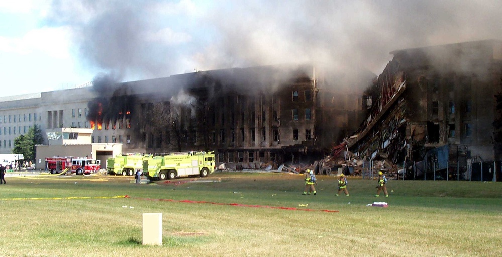 Firefighters Battle Blaze at Pentagon After 9/11 Attack