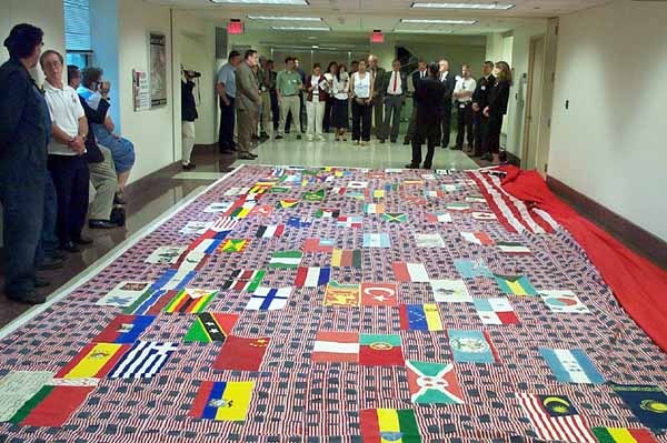 Massive Patchwork U.S. Flag Too Big for Pentagon Hallway