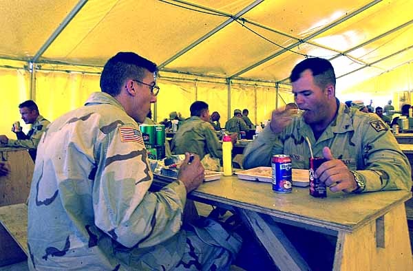 U.S. Soldiers Enjoy Hot Meals at Bagram Air Base in Afghanistan