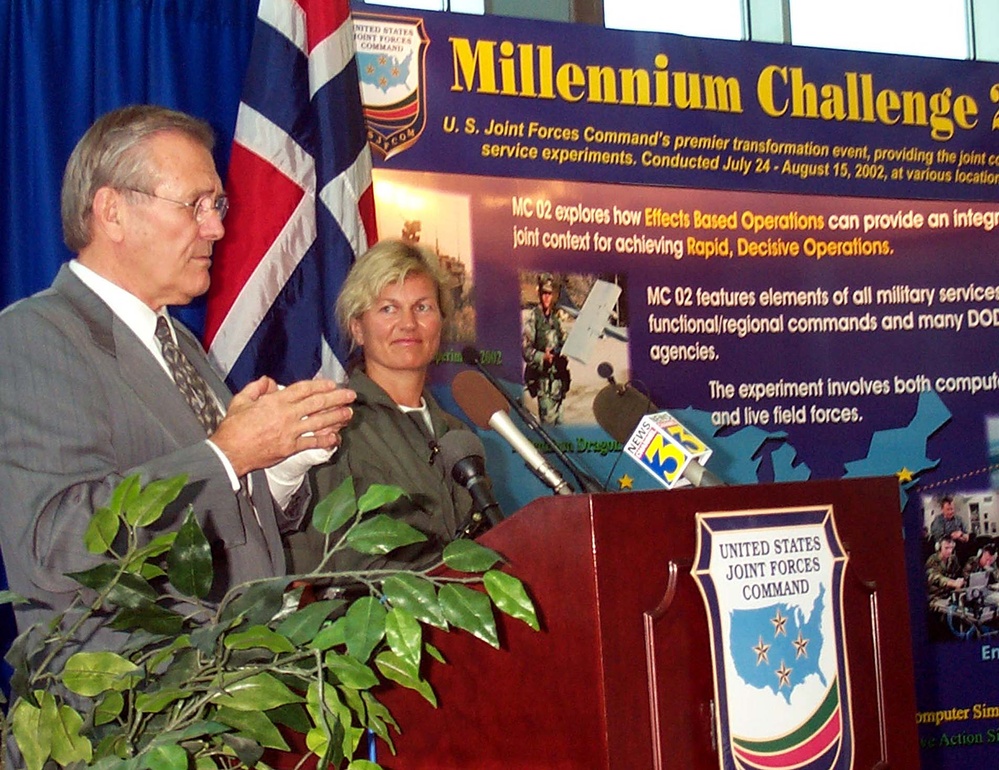 Rumsfeld and Norwegian Defense Minister Hold Press Conference at Military Exercise