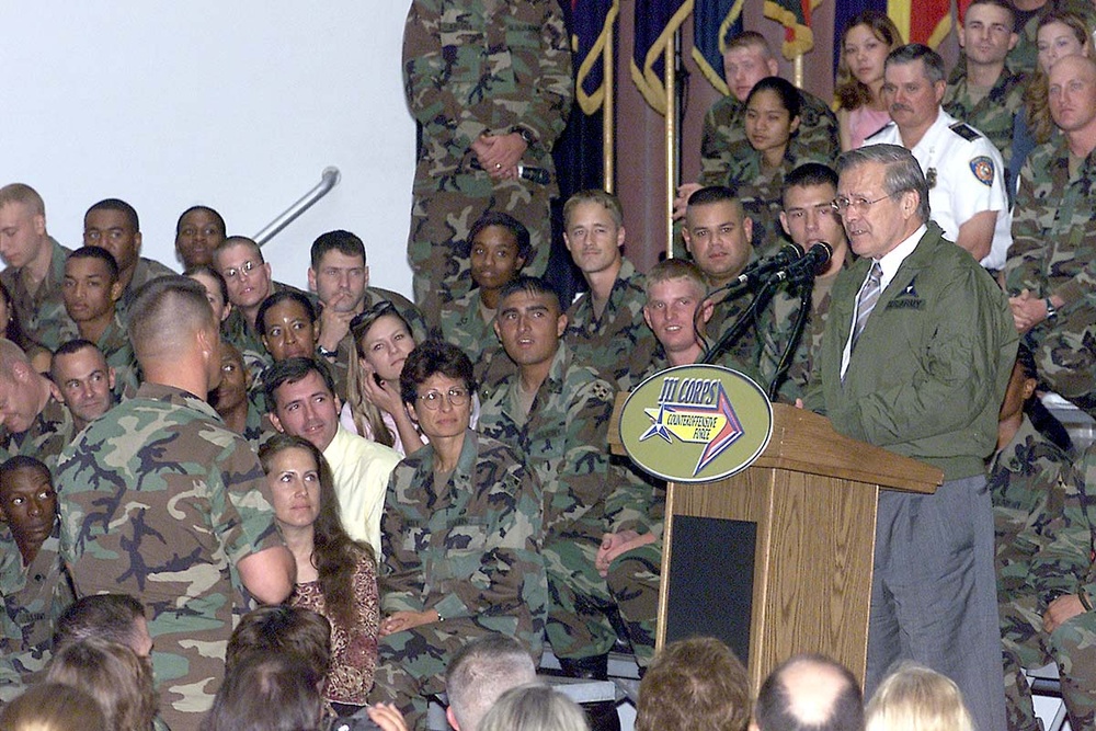 Rumsfeld Addresses Soldier's Question at Fort Hood Town Hall