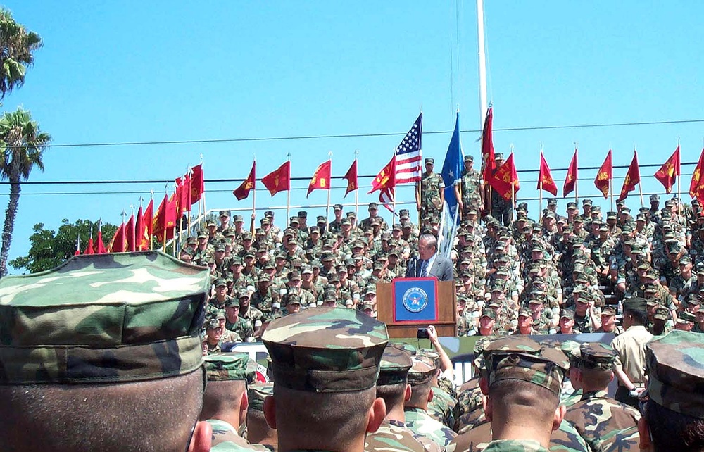 Rumsfeld Rallies Marines at Camp Pendleton