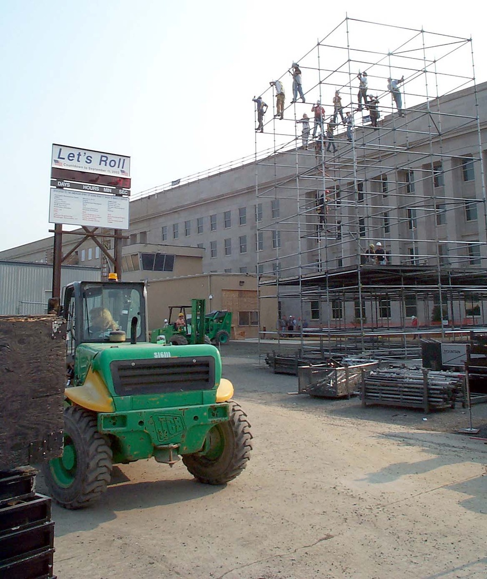 Workers Construct Scaffold for 9/11 Ceremony at Pentagon