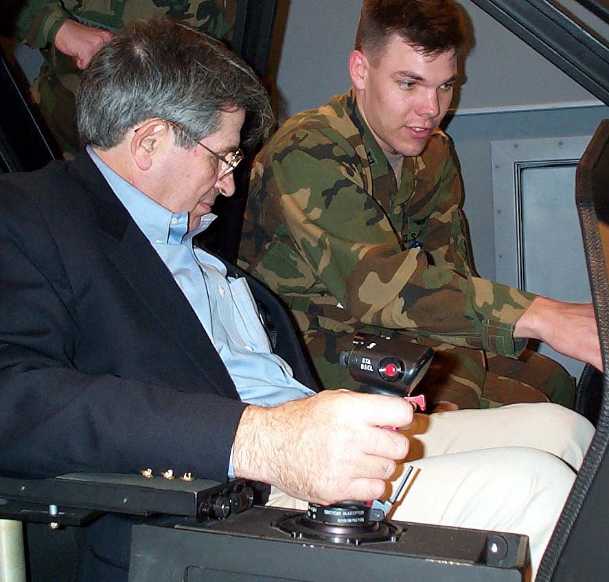 Deputy Defense Secretary Wolfowitz Tests Comanche Helicopter Simulator