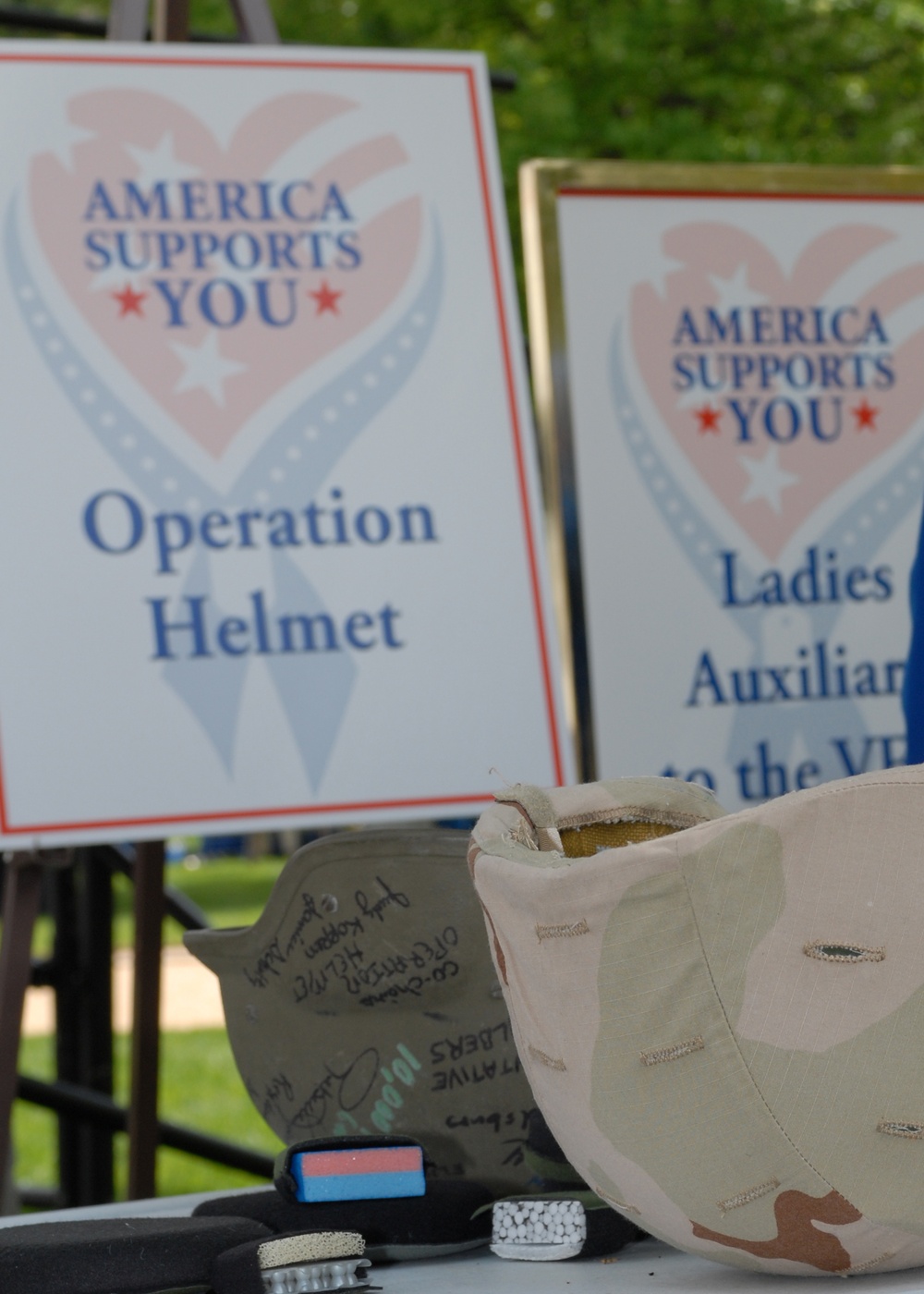 Helmets Displayed to Honor Operation Helmet, Military Appreciation Month