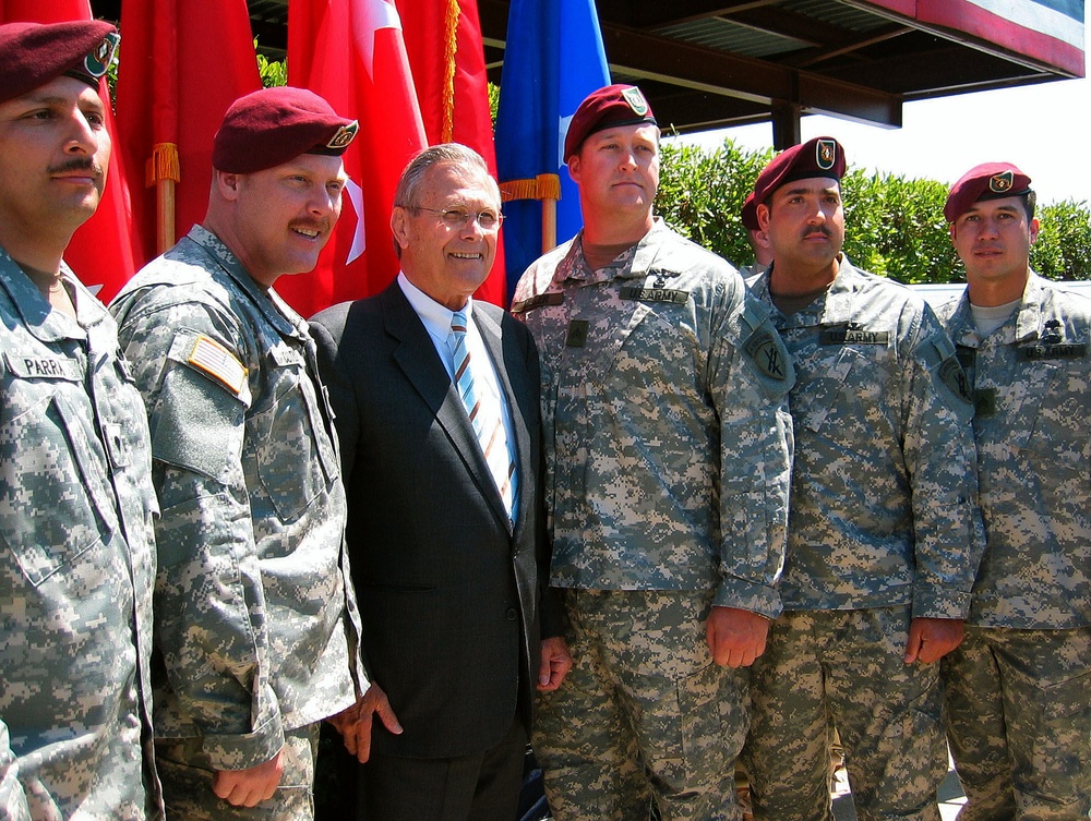 Rumsfeld Visits 82nd Airborne Troops at Fort Bragg