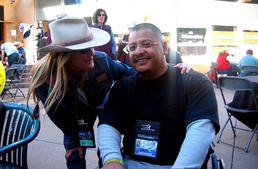 Bo Derek Jokes with First-Time Winter Sports Clinic Participant