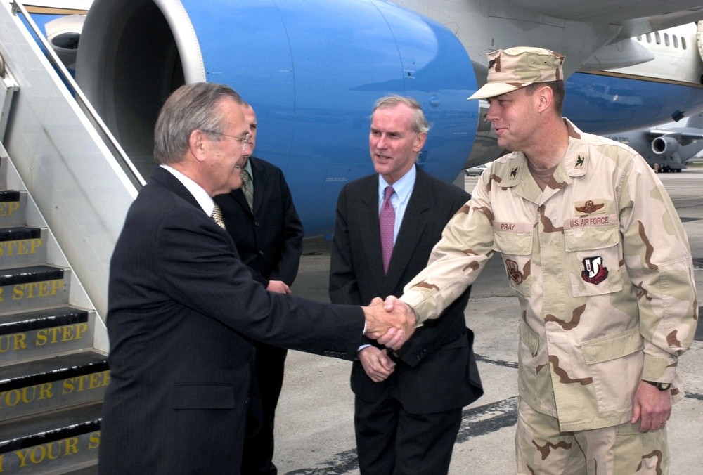 Rumsfeld Visits Manas Air Base in Kyrgyzstan