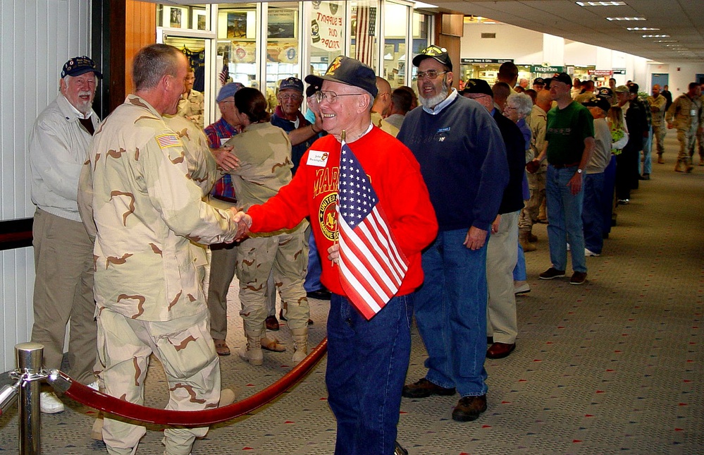 Greeters Welcome Troops Home at Bangor Airport