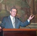 Rumsfeld Gestures During Meeting with Italian Counterpart in Rome