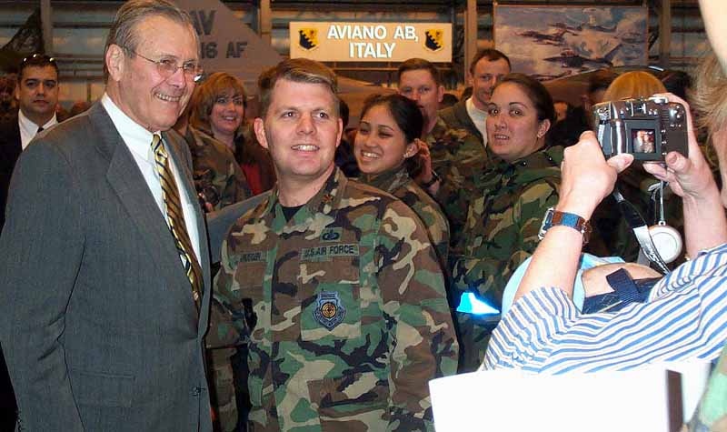 Rumsfeld Visits Aviano Air Base in Italy