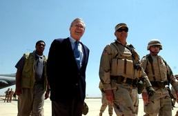 Rumsfeld Visits Baghdad Airport After Fall of Saddam Hussein