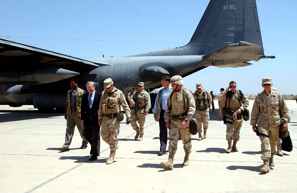 Rumsfeld Visits Baghdad Airport as U.S. Troops Maintain Operations
