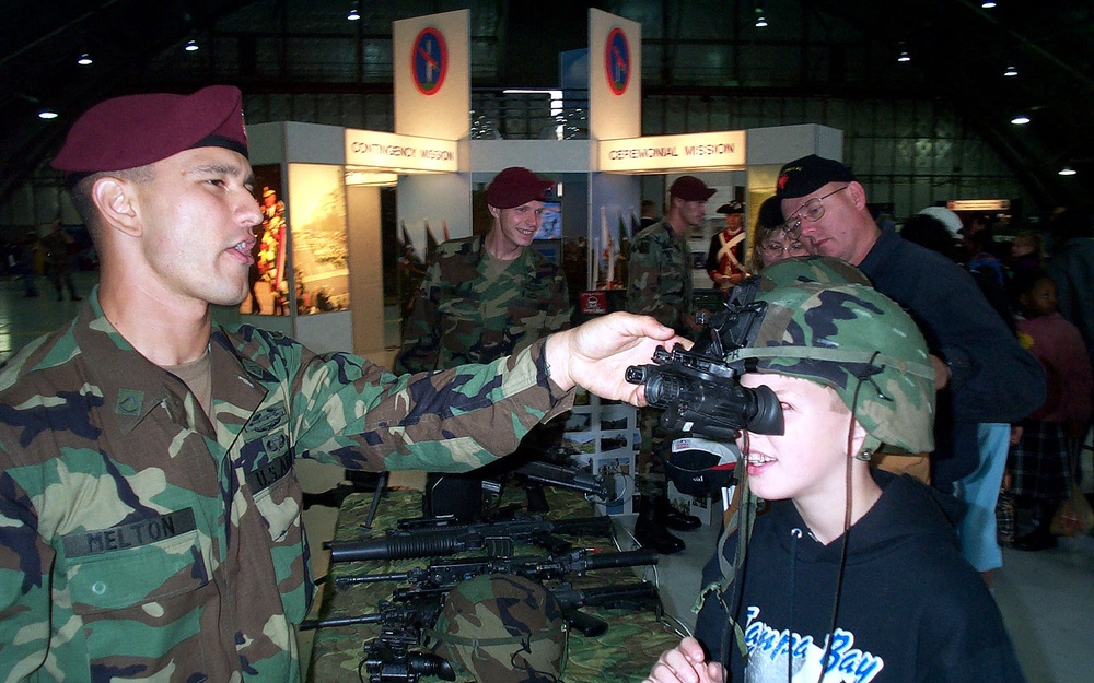 Young Soldier Tries on Night-Vision Gear at Air Force Open House