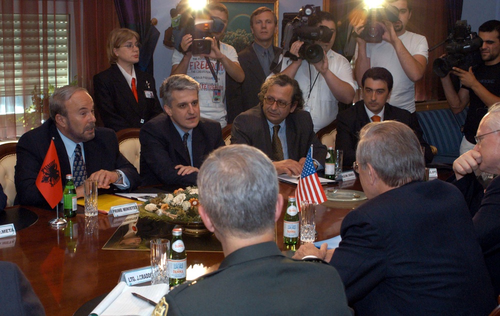 Rumsfeld Meets with Albanian Officials in Tirana