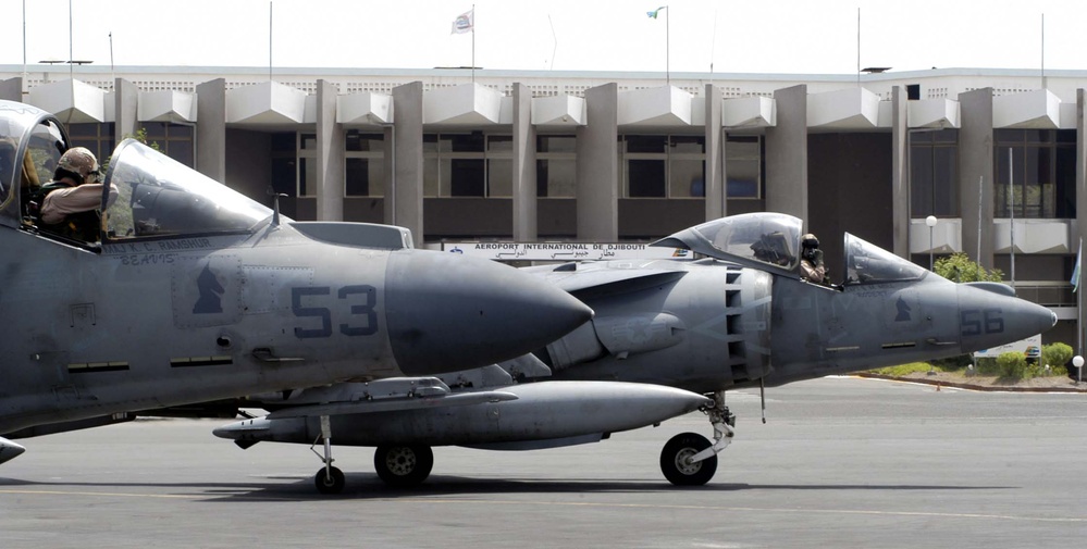 Harrier Jets Land at Djibouti Airport for CJTF-HOA Counterterrorism Mission