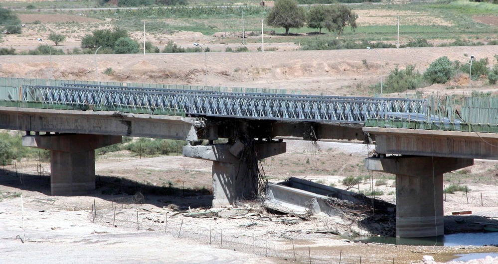 U.S. Forces Repair Bombed Bridge Near Saddam Hussein's Palace in Tikrit