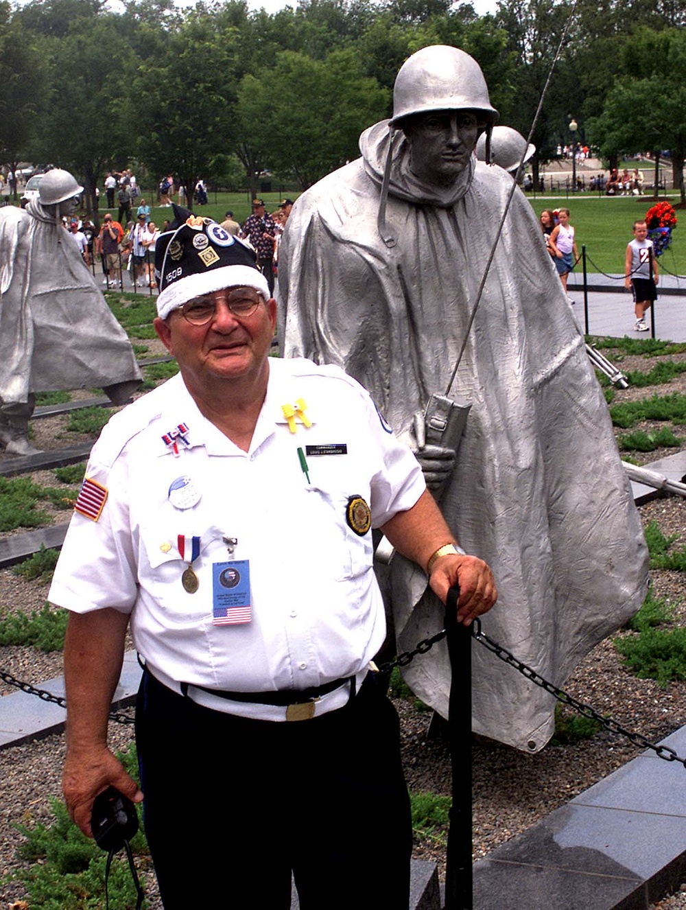 Korean War Veteran Poses at Memorial